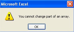 Microsoft Excel array functions message